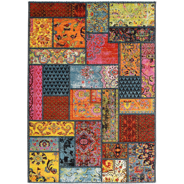 Langley Street Rigoberto Shaggy Red/Yellow/Blue Rug & Reviews Wayfair